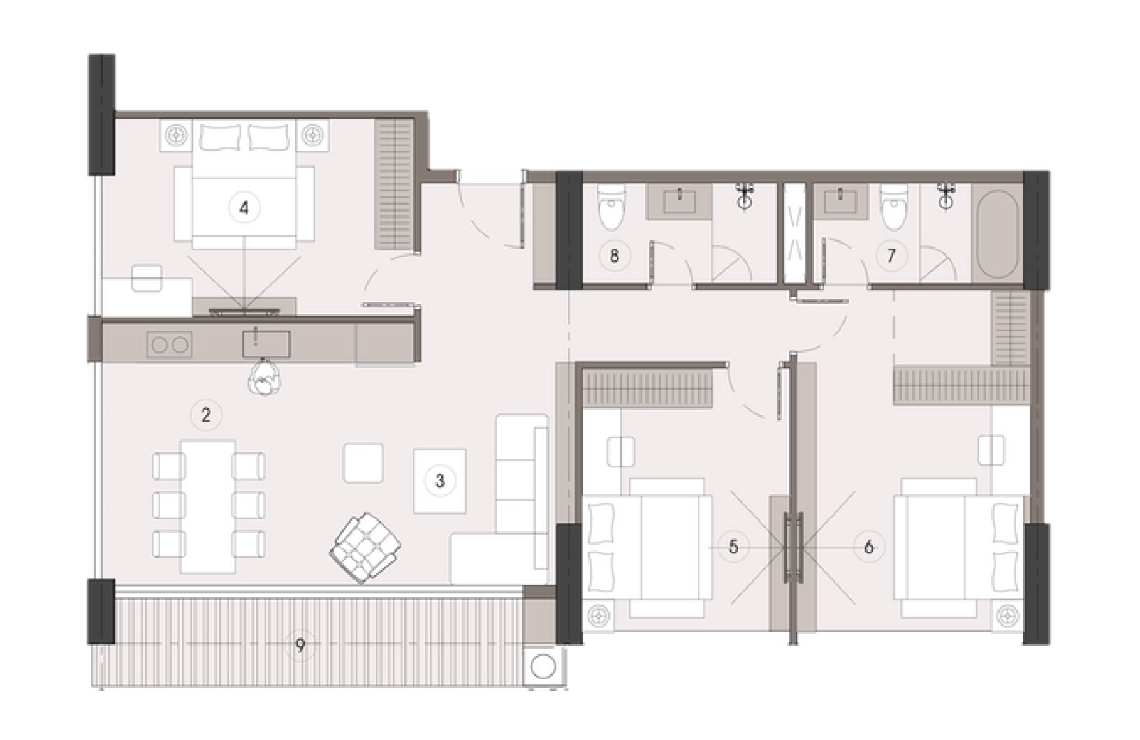 Layout Can Ho 3PN_Alumi Xuan Cau